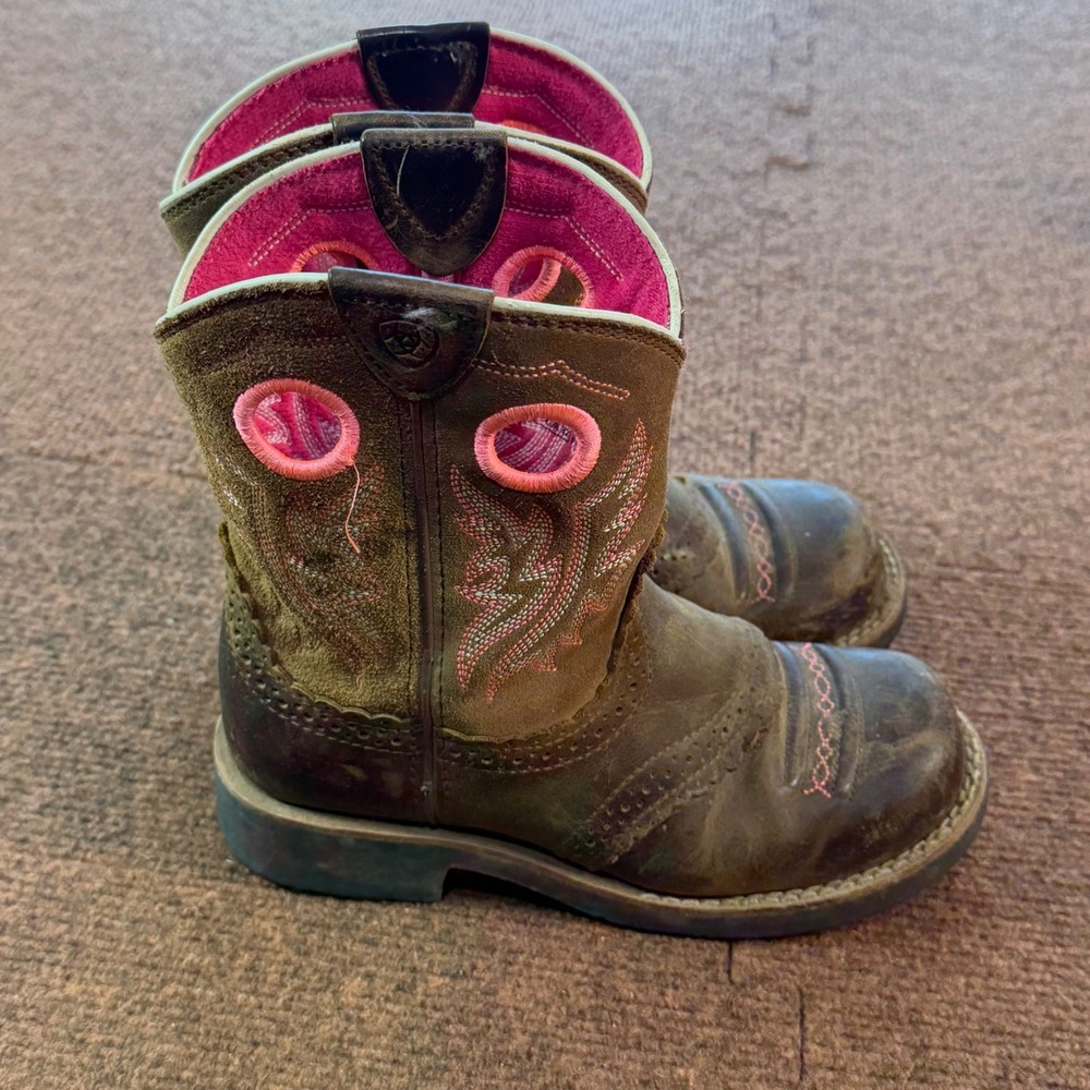 Ariat Fatbaby Kids Brown Pink Leather Western Cowboy Boots 10017309 Size 1